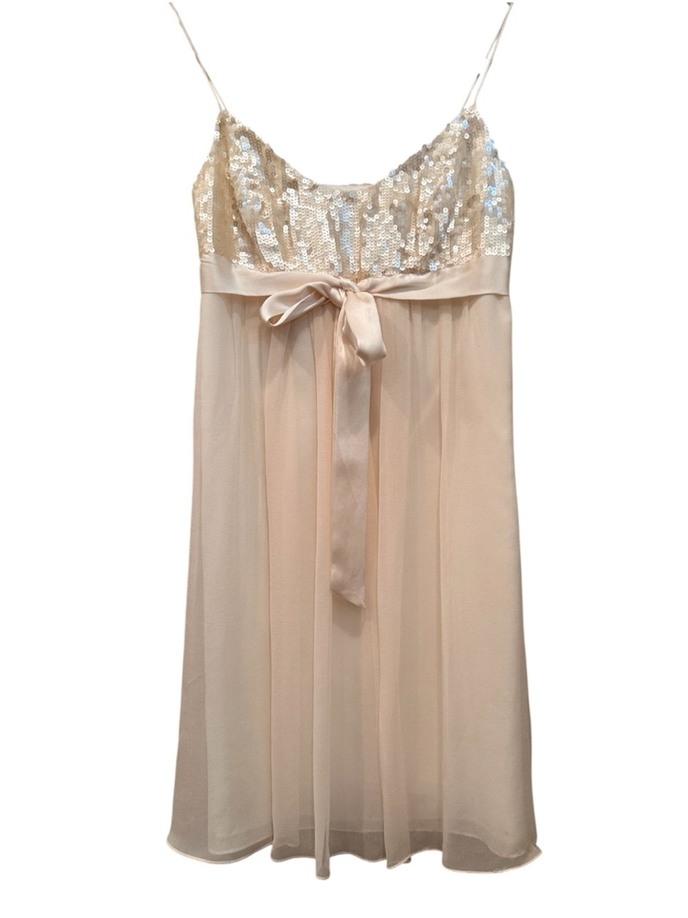NWT Mignon Ivory Sequin Spaghetti Strap Dress Cocktail Bride Party Dance Sz 0